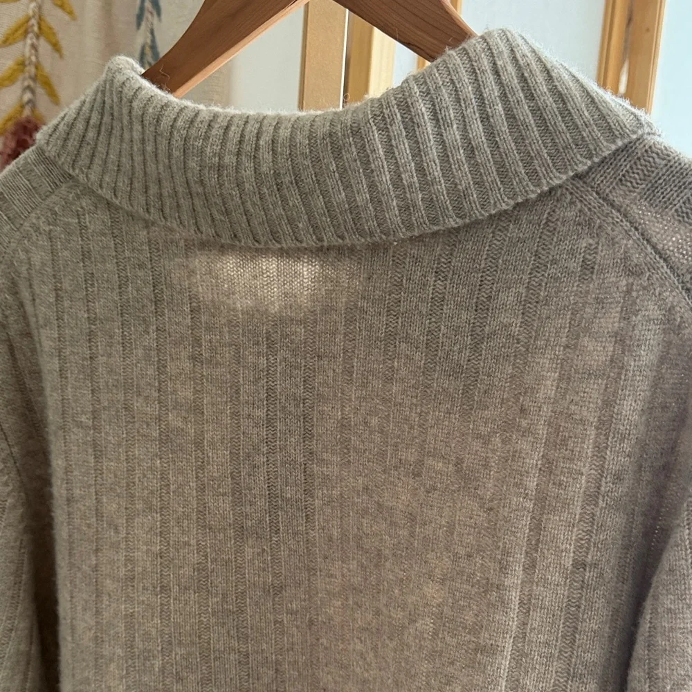 Gentle Herd Ribbed Collared Sweater Taupe Wool Blend Pullover Size L - Picture 8 of 14